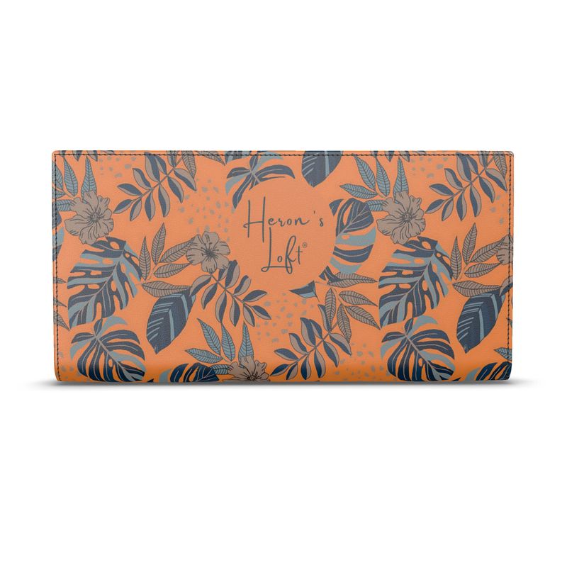 Travel Wallet - Nappa Leather - Midnight Monstera - Cadmium Orange