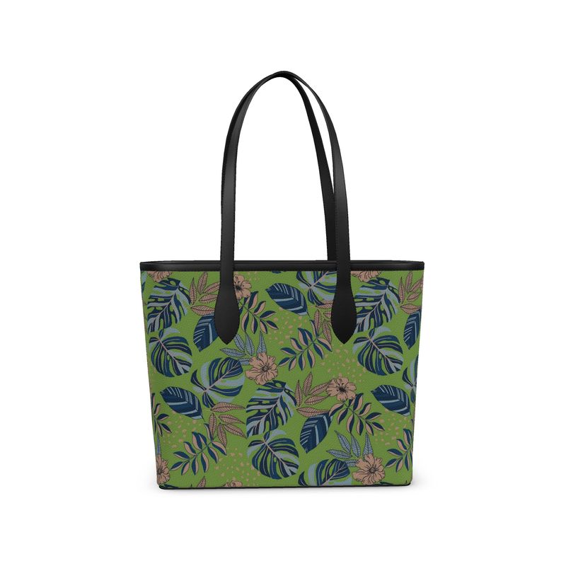 City Tote Bag - Nappa Leather - Midnight Monstera - Olive Green