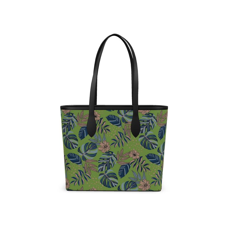 City Tote Bag - Nappa Leather - Midnight Monstera - Olive Green