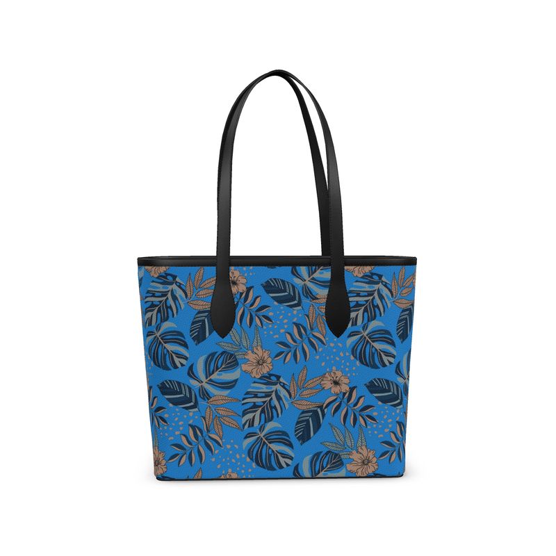 City Tote Bag - Nappa Leather - Midnight Monstera - Azure Blue