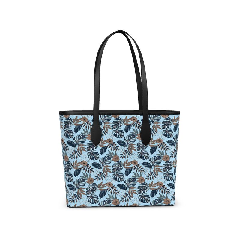 City Tote Bag - Nappa Leather - Midnight Monstera - Sky Blue