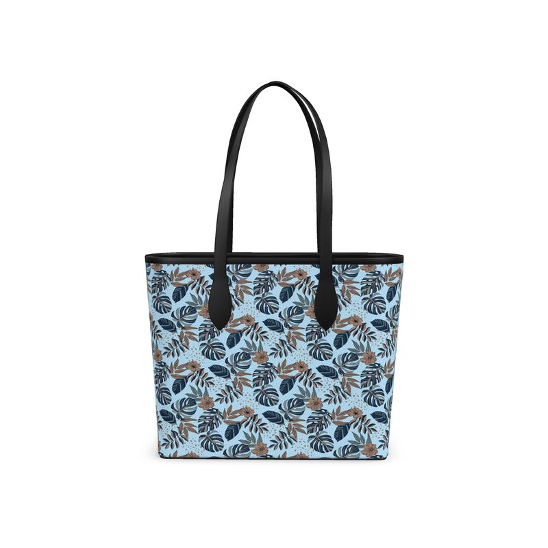 City Tote Bag - Nappa Leather - Midnight Monstera - Sky Blue