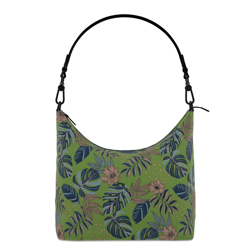 Square Shoulder Bag - Nappa Leather - Midnight Monstera - Olive Green
