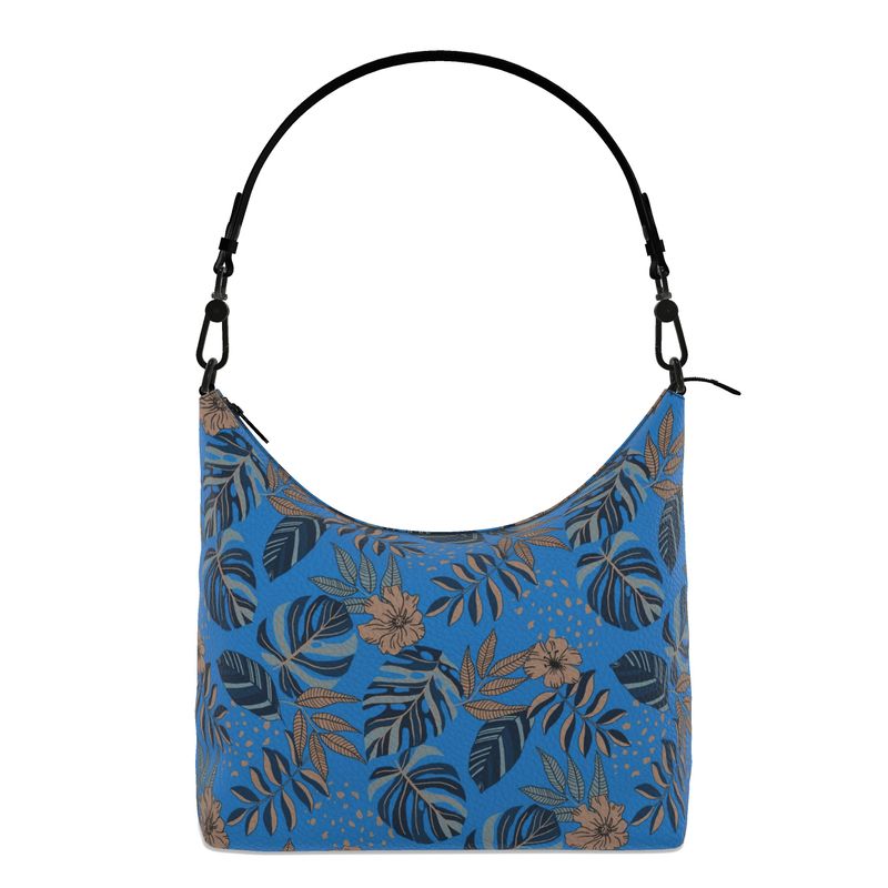Square Shoulder Bag - Nappa Leather - Midnight Monstera -  Azure Blue