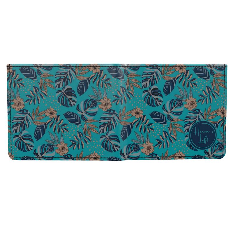 Nappa Leather Wallet - Midnight Monstera - Cyan Noir