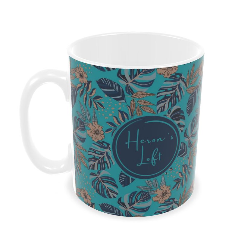 Coffee Mug - Midnight Monstera - Cyan Noir