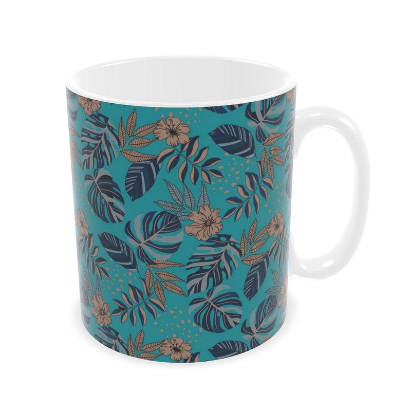 Coffee Mug - Midnight Monstera - Cyan Noir
