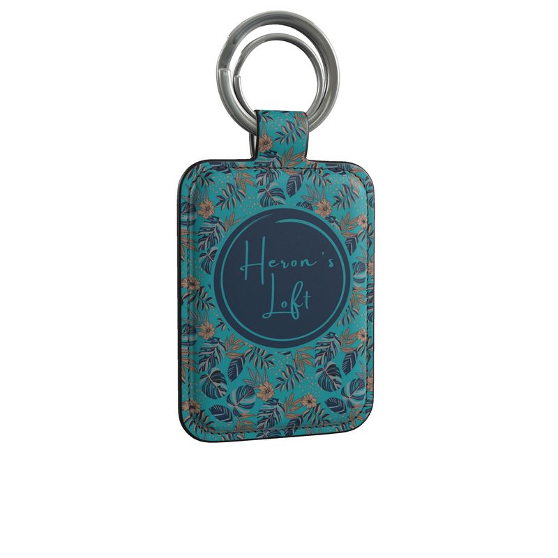 Luxury Leather Keyring - Midnight Monstera - Cyan Noir