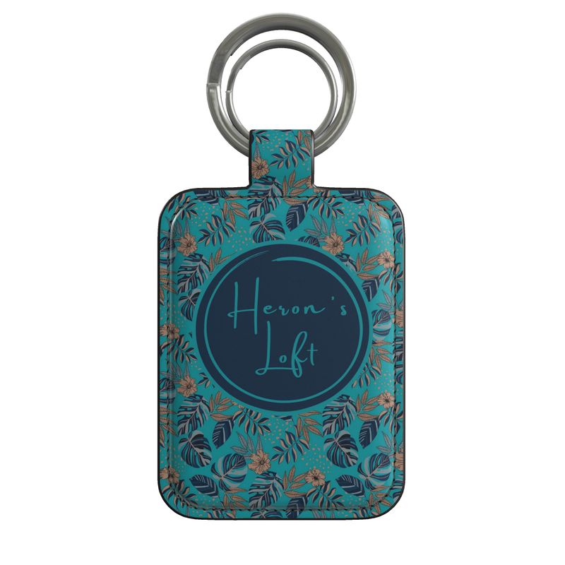 Luxury Leather Keyring - Midnight Monstera - Cyan Noir