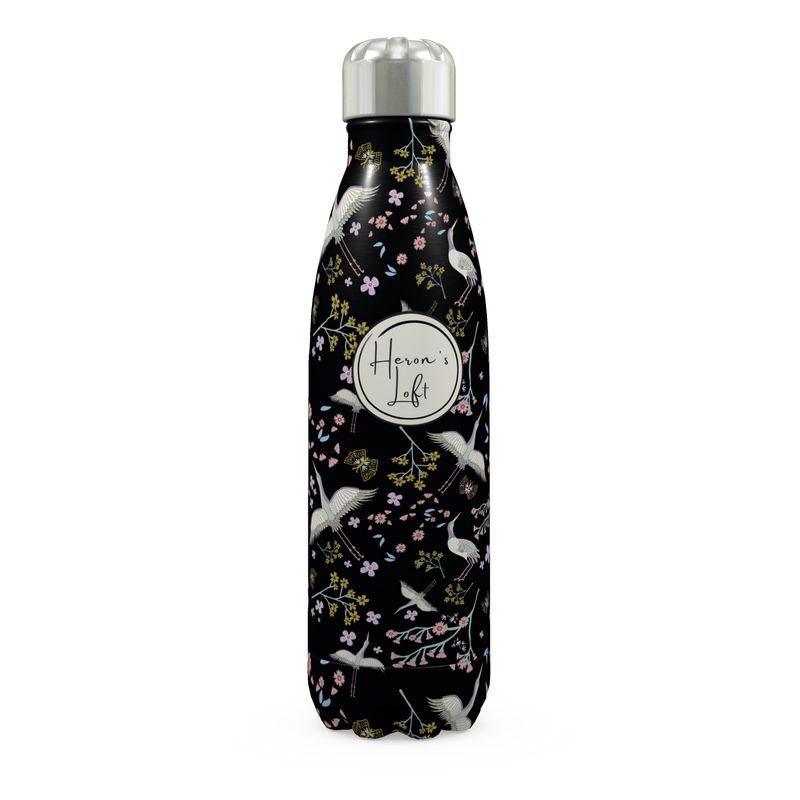 Stainless Steel Water Bottle - White Crane - Onyx