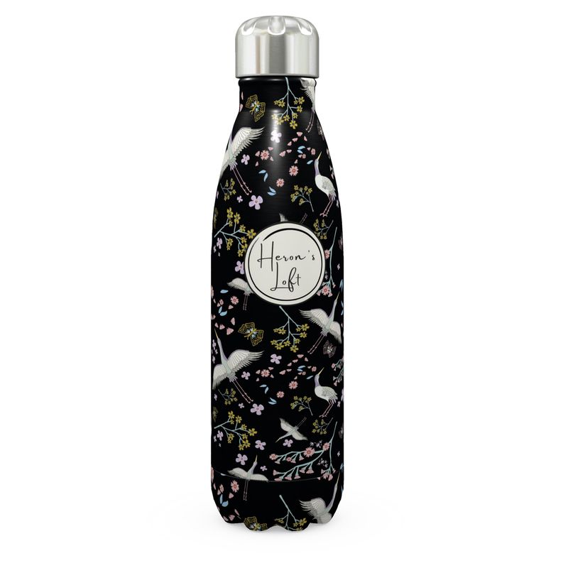Stainless Steel Water Bottle - White Crane - Onyx