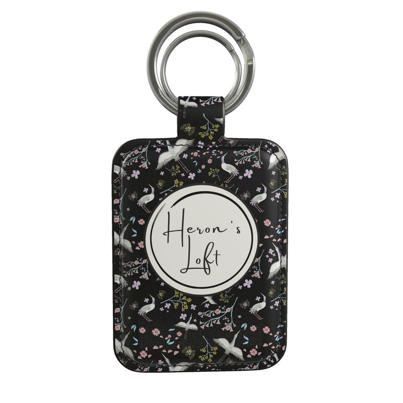 Luxury Leather Keyring - White Crane - Onyx Crane
