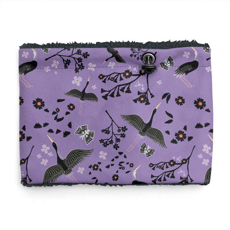 Sherpa Snood - White Crane - Lavender Crane