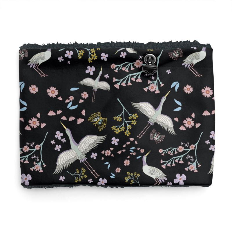 Sherpa Snood - White Crane - Onyx Crane