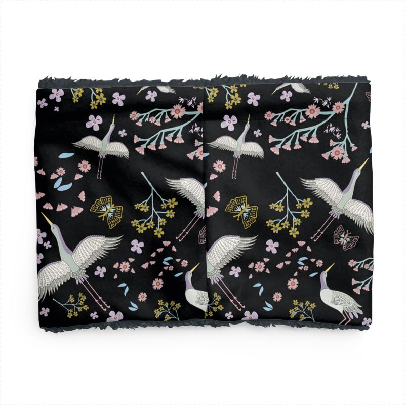 Sherpa Snood - White Crane - Onyx Crane