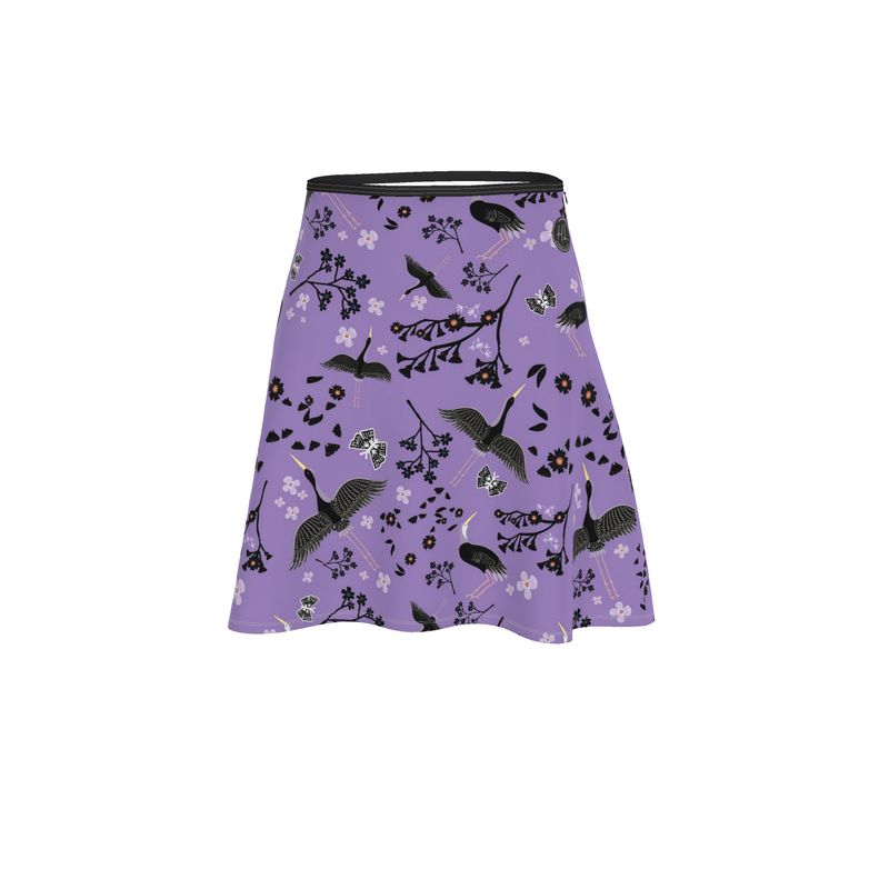 Women's Skater Skirt - White Crane - Amethyst Ascent
