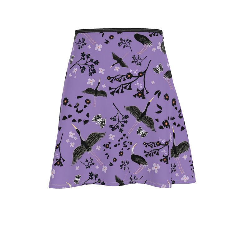 Women's Skater Skirt - White Crane - Amethyst Ascent