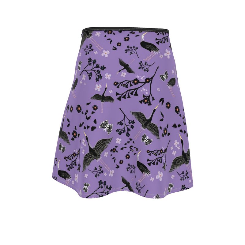 Women's Skater Skirt - White Crane - Amethyst Ascent