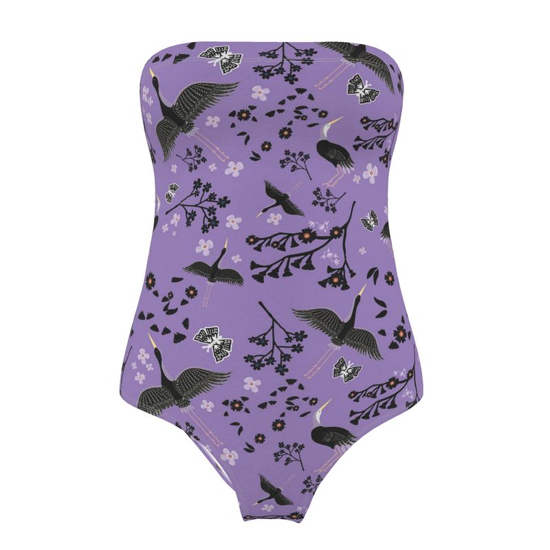 Women's Strapless Swimsuit - White Crane - Amethyst Ascent