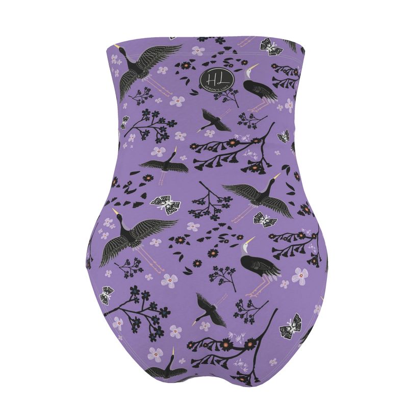 Women's Strapless Swimsuit - White Crane - Amethyst Ascent