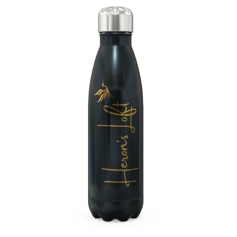 Stainless Steel Water Bottle — Signature Heron Charcoal Luxe