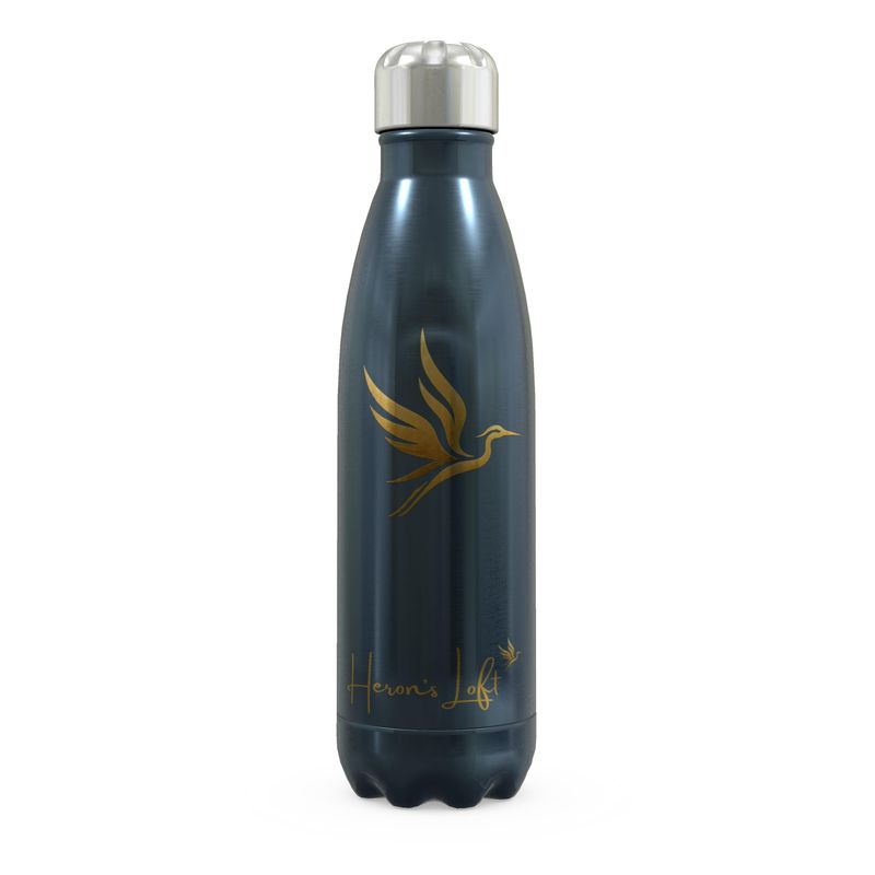 Stainless Steel Water Bottle — Signature Heron Blue Luxe