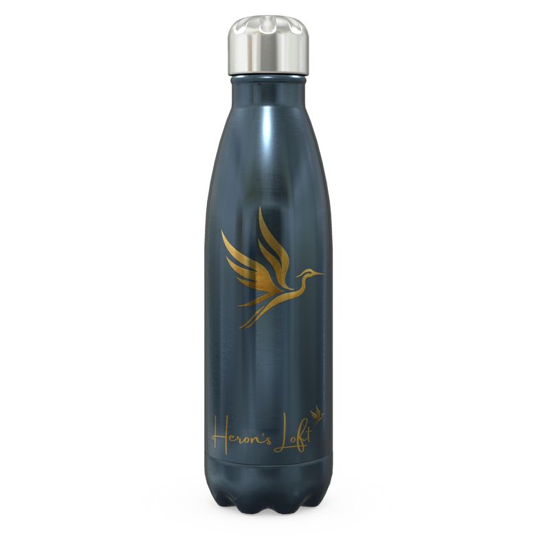 Stainless Steel Water Bottle — Signature Heron Blue Luxe