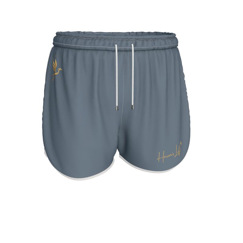 Women's Running Shorts — White Trim — HL Mark Signature Heron Blue