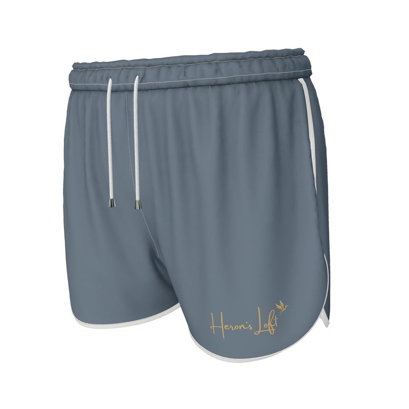 Women's Running Shorts — White Trim — HL Mark Signature Heron Blue