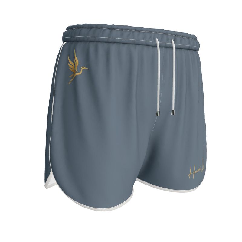 Women's Running Shorts — White Trim — HL Mark Signature Heron Blue