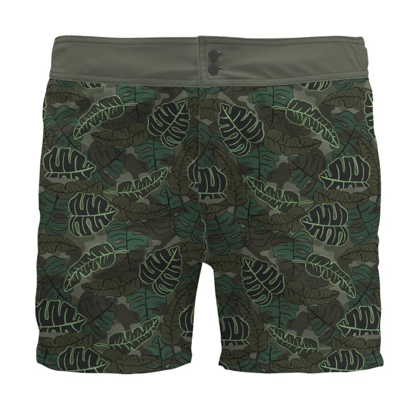 Camo Leaves Sage Noir Men's Board Shorts