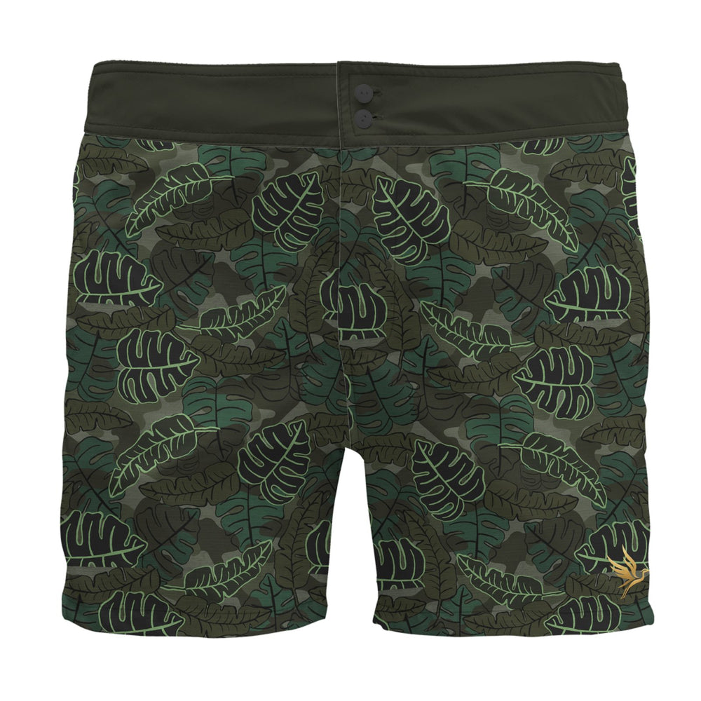 Men's Board Shorts — Camo Leaves Sage Noir