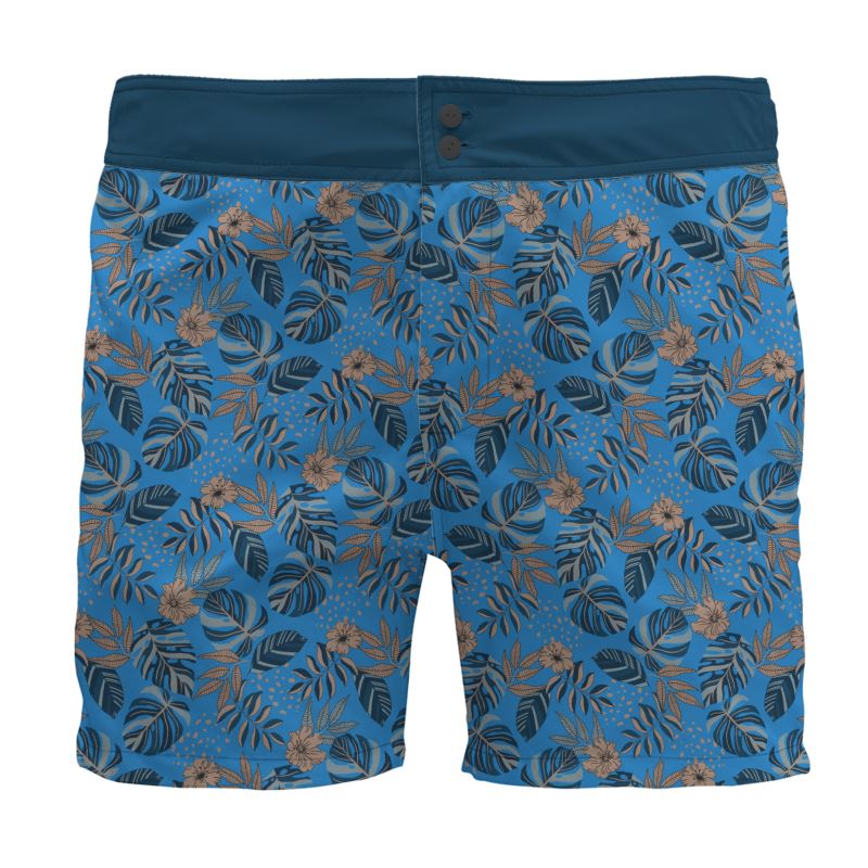 Midnight Monstera Azure Blue Men's Board Shorts