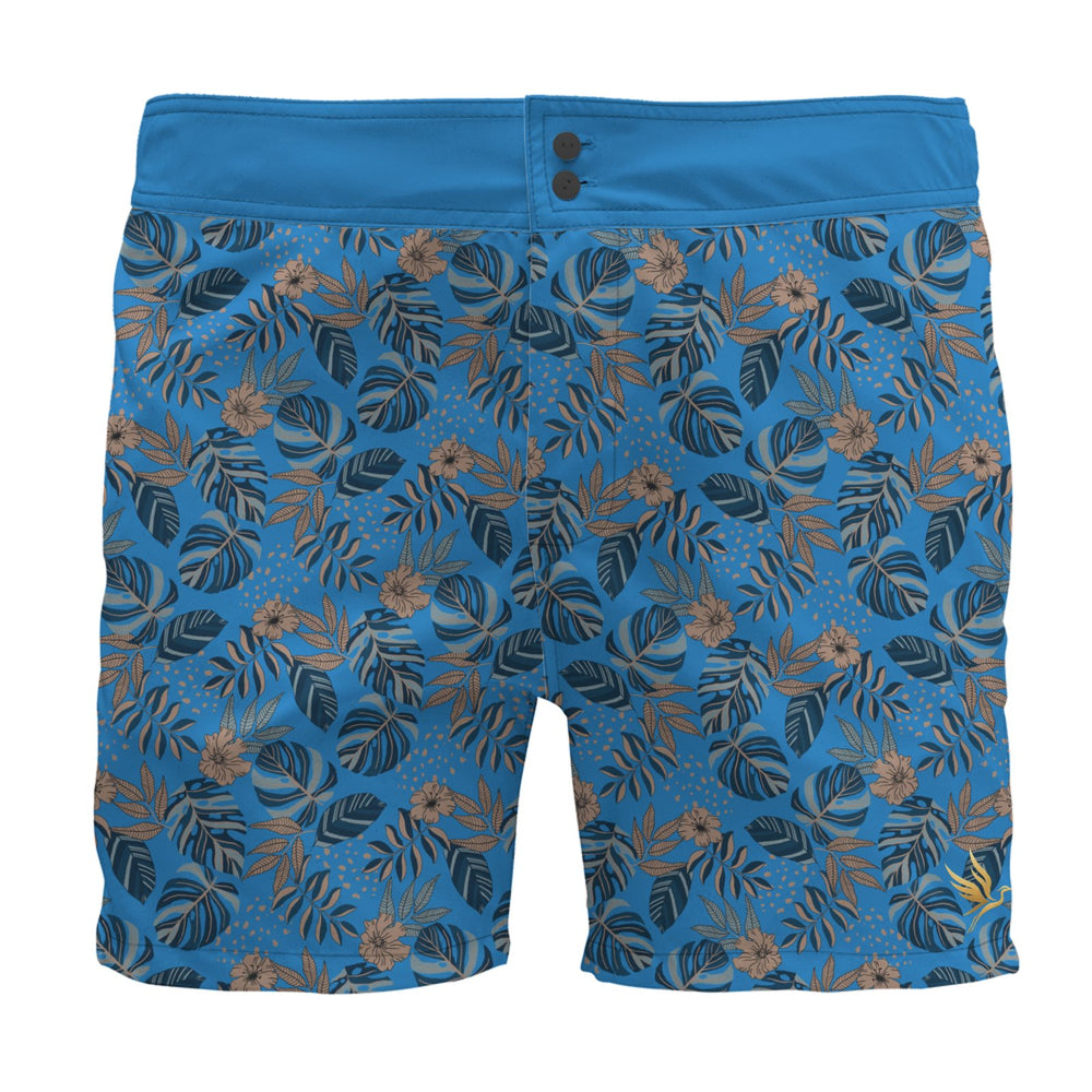Men's Board Shorts — Midnight Monstera Azure Blue