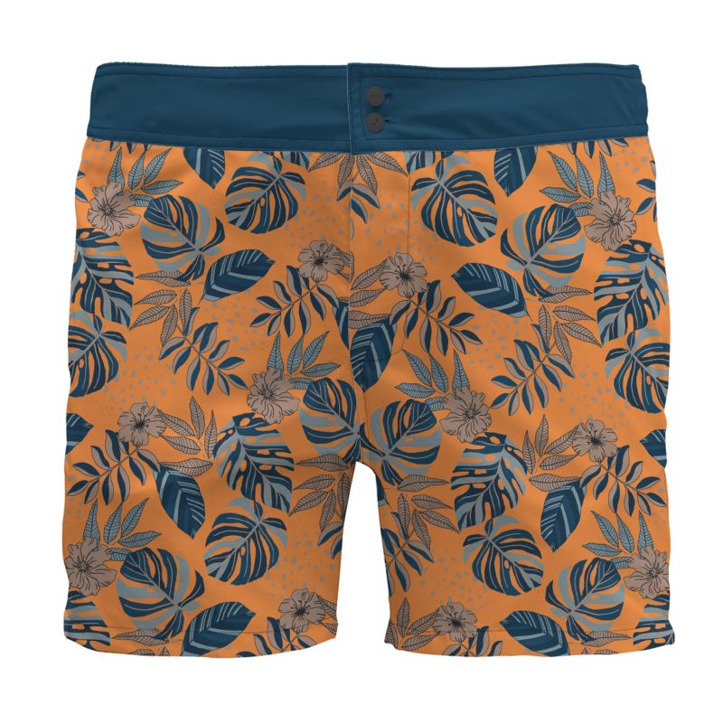 Midnight Monstera Cadmium Orange Men's Board Shorts
