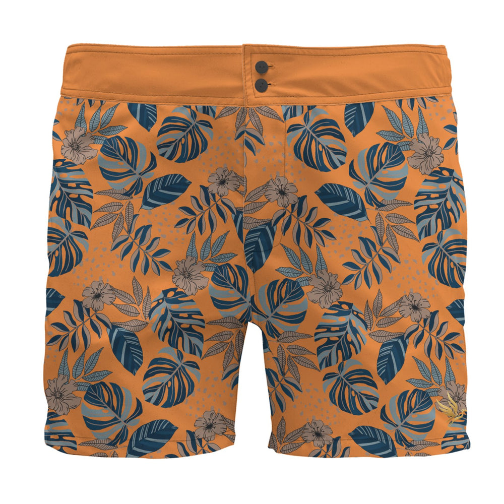 Men's Board Shorts — Midnight Monstera Cadmium Orange