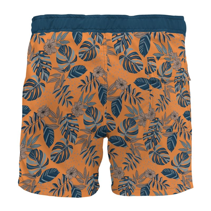 Midnight Monstera Cadmium Orange Men's Board Shorts