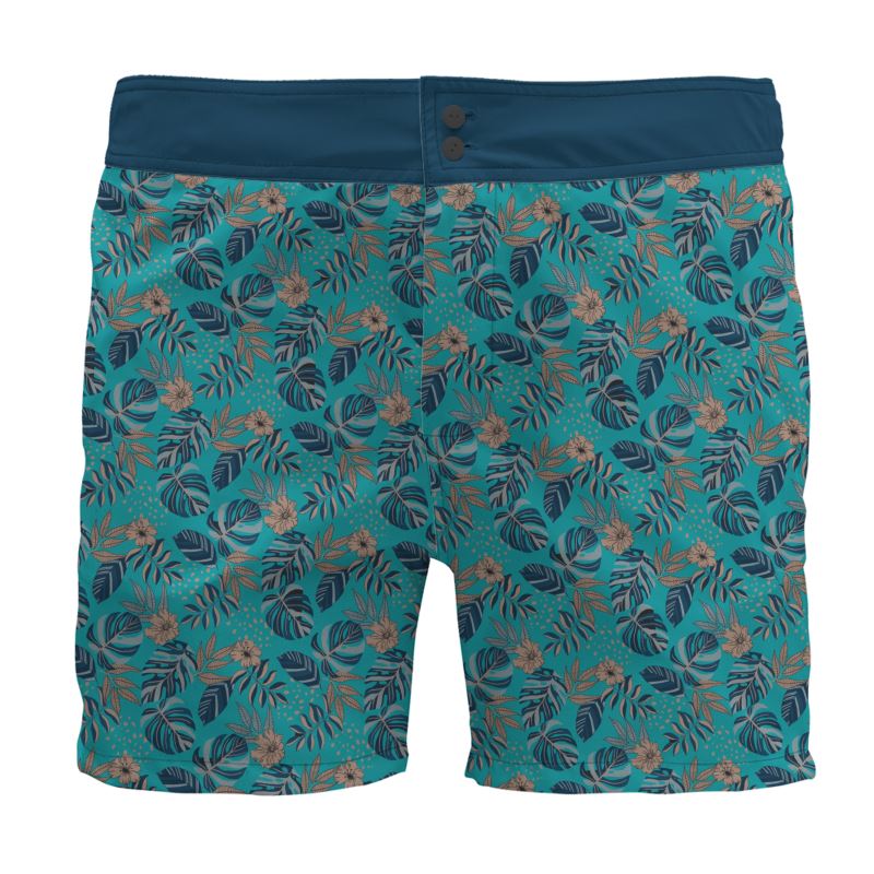 Midnight Monstera Cyan Noir Men's Board Shorts