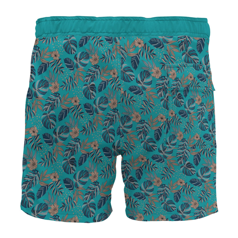 Men's Board Shorts — Midnight Monstera Cyan Noir