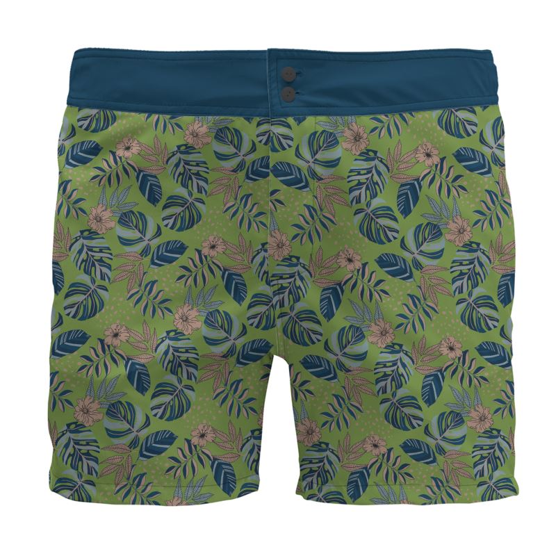 Midnight Monstera Olive Velour Men's Board Shorts