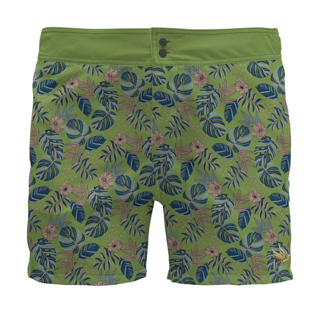 Men's Board Shorts — Midnight Monstera Olive Velour
