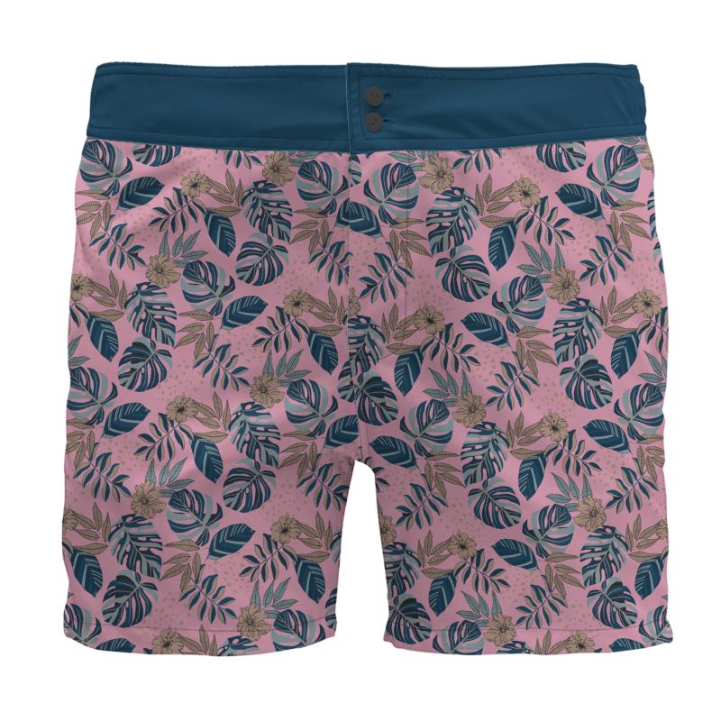 Midnight Monstera Lunaria Rose Men's Board Shorts