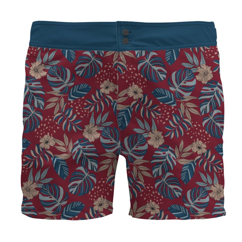 Men's Board Shorts — Midnight Monstera Ruby Red