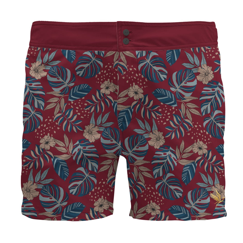 Men's Board Shorts — Midnight Monstera Ruby Red
