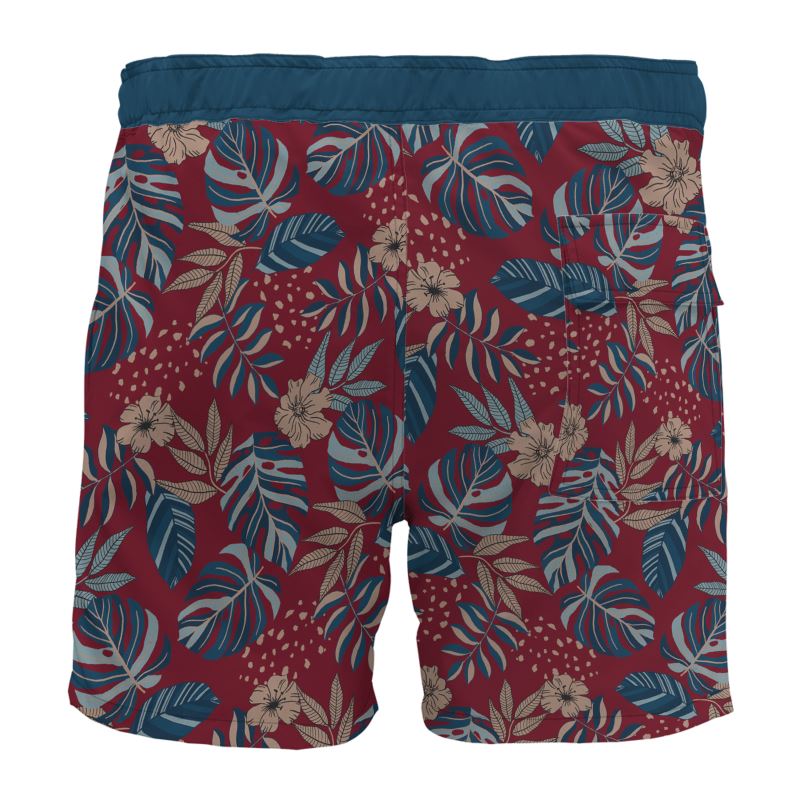 Men's Board Shorts — Midnight Monstera Ruby Red