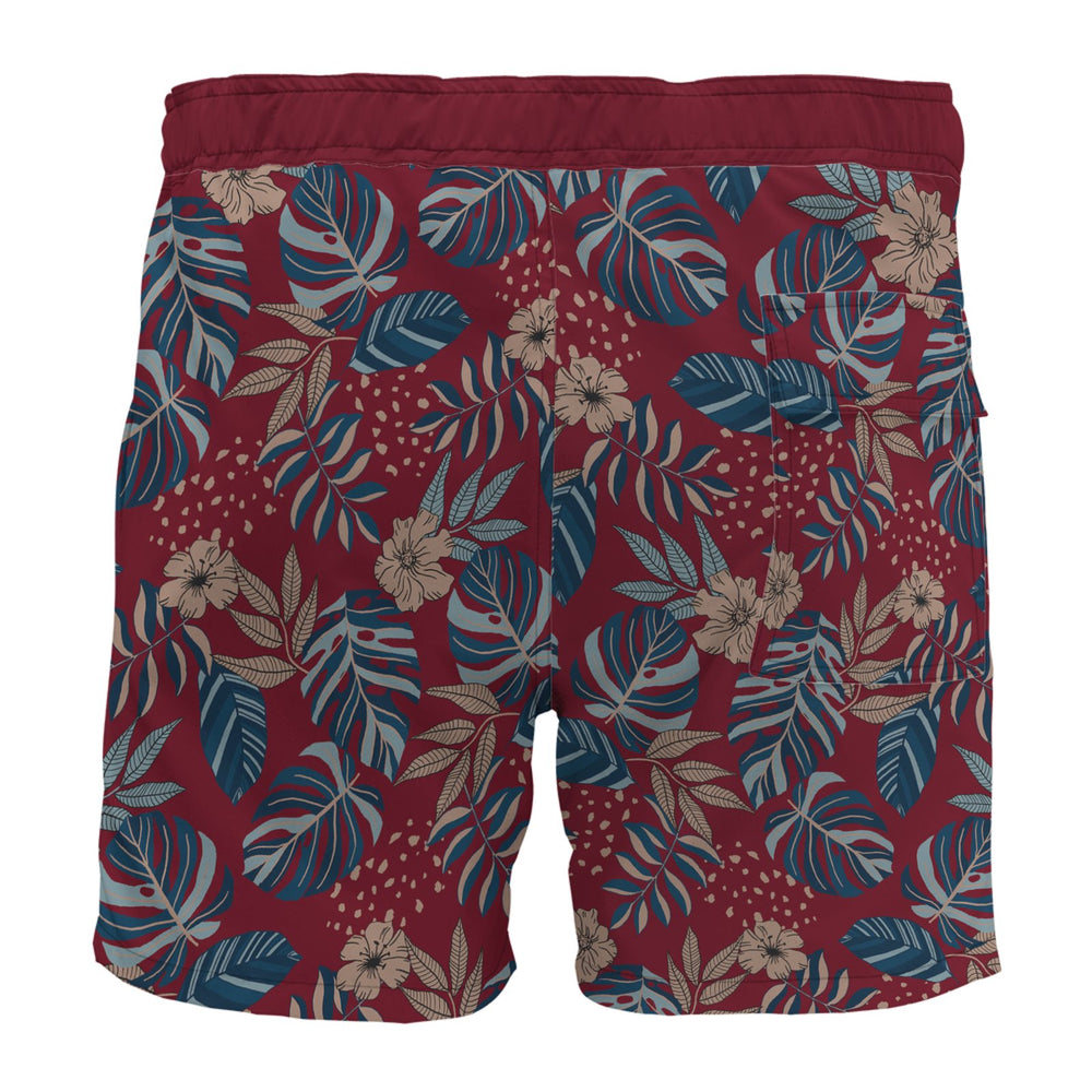 Men's Board Shorts — Midnight Monstera Ruby Red