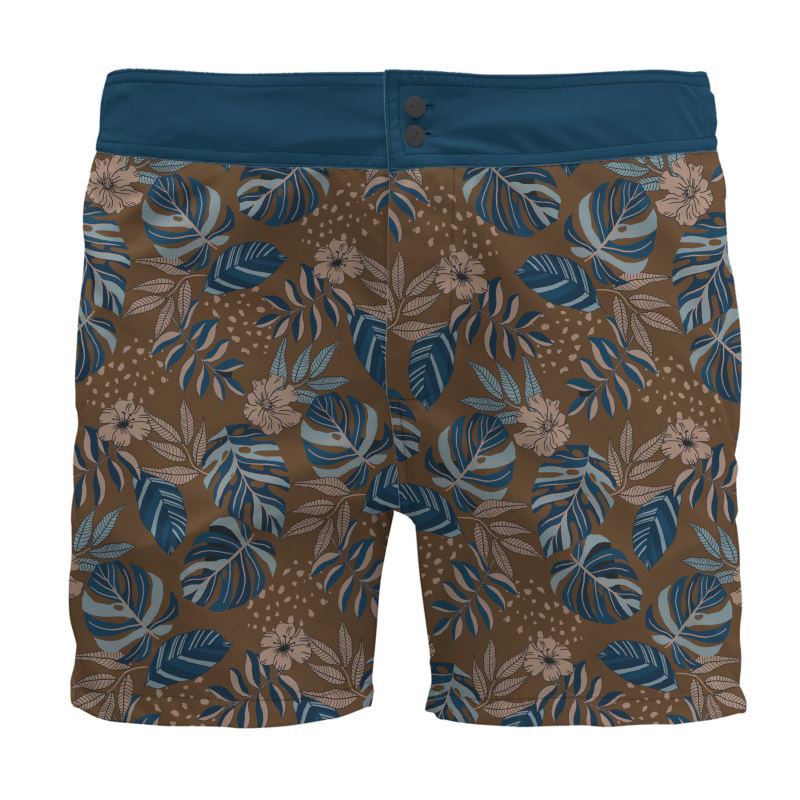 Midnight Monstera Roasted Teak Men's Board Shorts