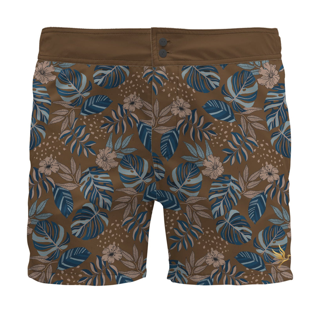 Men's Board Shorts — Midnight Monstera Roasted Teak