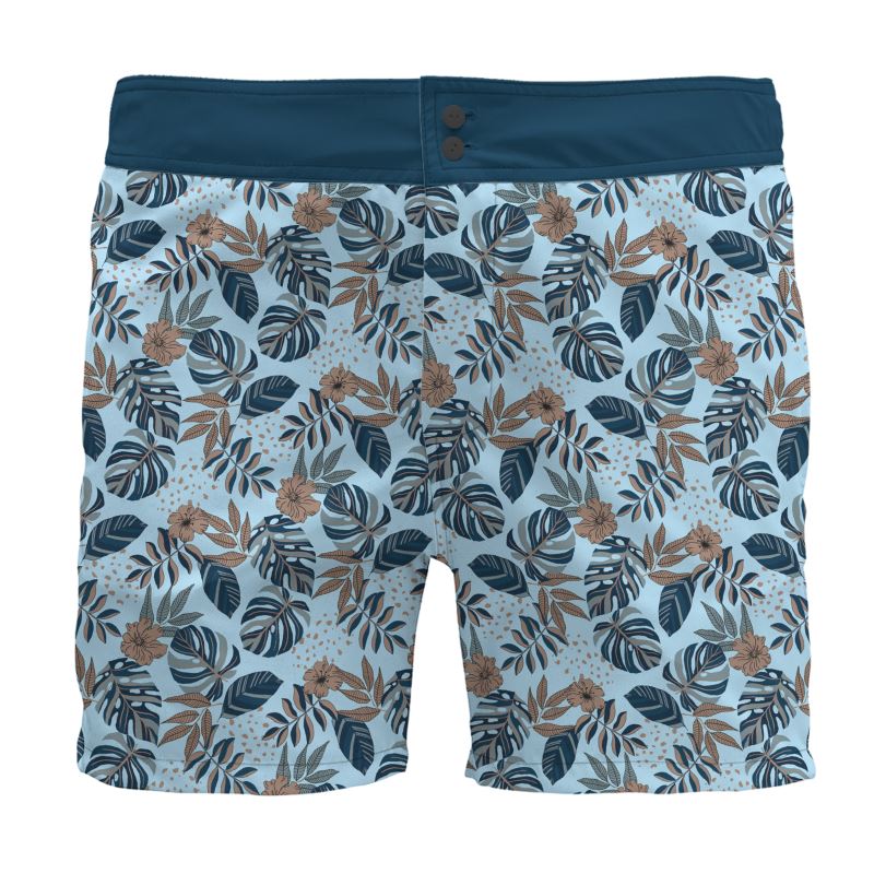 Midnight Monstera Sky Blue Men's Board Shorts