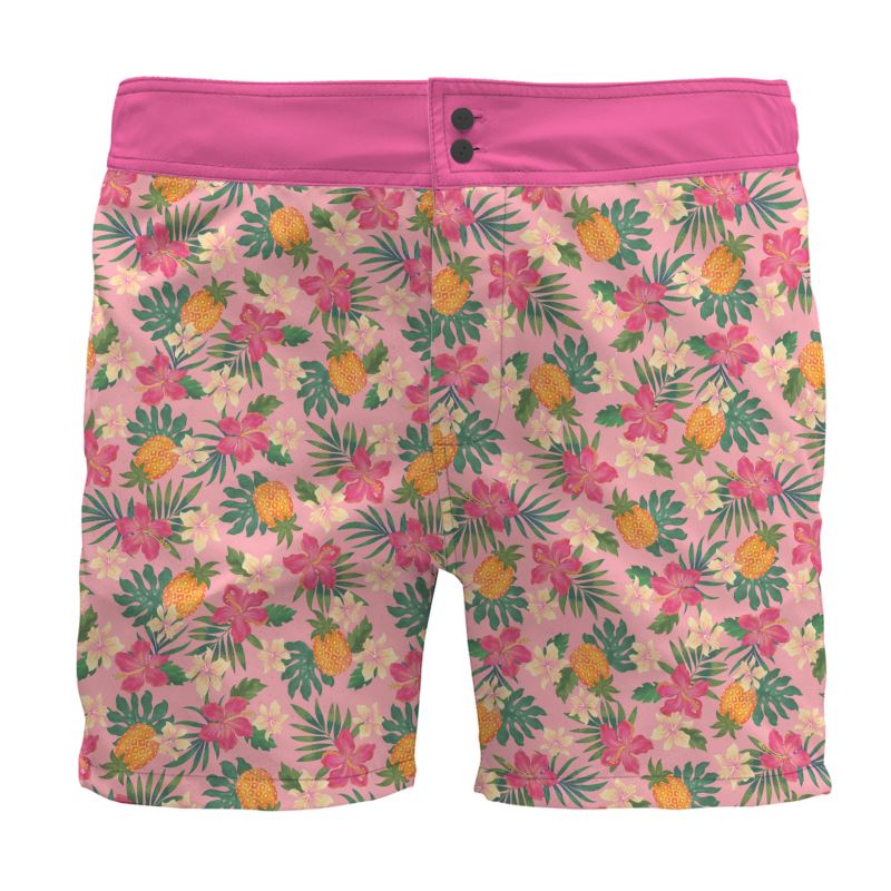 Pineapple Paradise Hibiscus Blush Men's Board Shorts